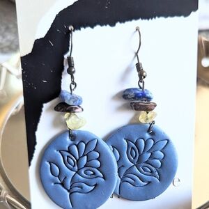 Blue Floral Earrings with Gemstone Accents